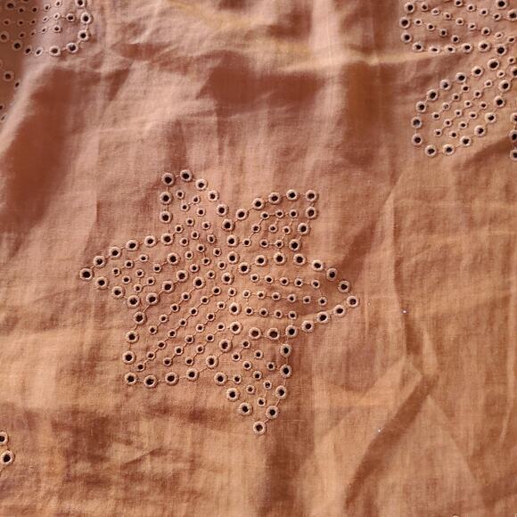 Chico's Shirt Womens Medium Orange Eyelet Floral Button Front Puff Sleeve Boho - Picture 7 of 8